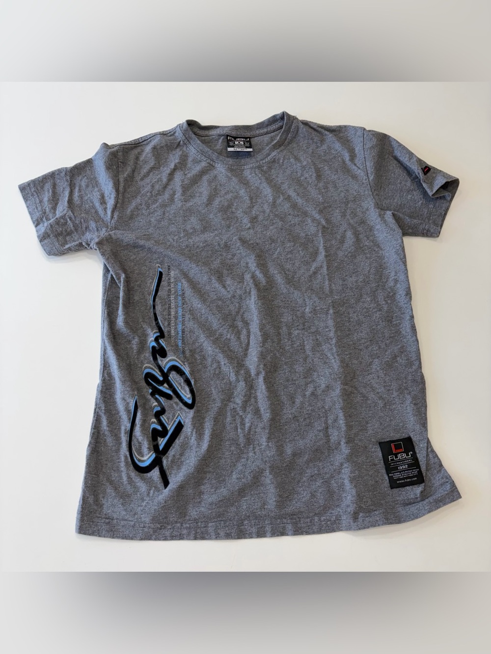 FUBU Gray Short Sleeve Tee with Black Script Detail